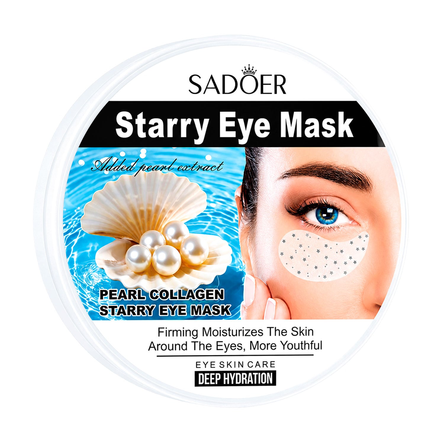 Гідрогелеві патчі для шкіри навколо очей Sadoer Pearl Collagen Starry Eye Mask з перлинною пудрою, 60 шт